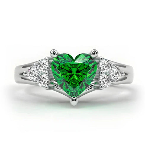 Crystal Love Emerald AD Heart Adjustable Engagement Ring
