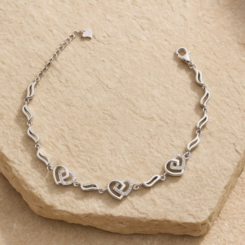 Zarkan 925 Silver Minimal Heart Link Bracelet