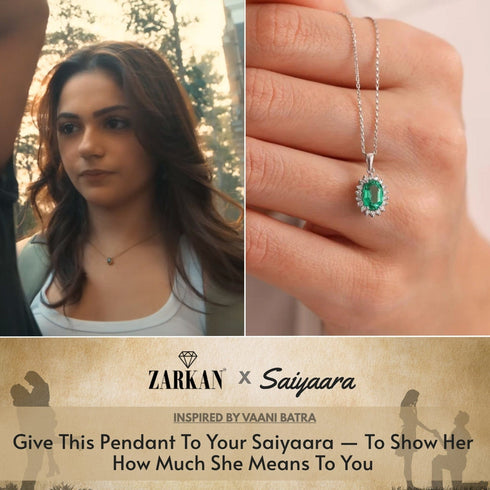 Hallmark Silver Green Oval Shape Pendant Inspired By Saiyaara