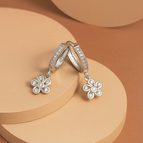 Zarkan Floral Hoop Silver Earing