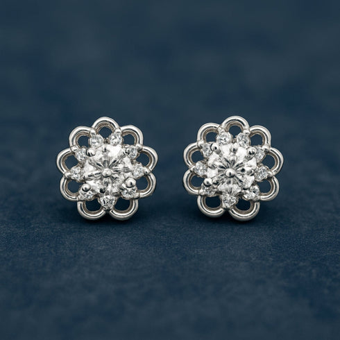 Zarkan Floral Stud Silver Earrings
