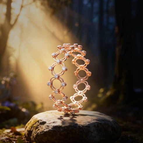 Zarkan Rose Gold Studded Supple Convertible Bracelet & Ring (RING Kada)