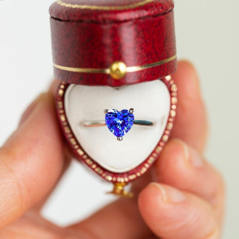 Zarkan Navy Blue Heart Silver Ring