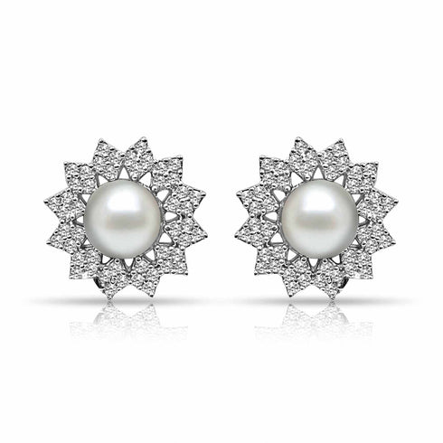 Floral Pearl AD Pure Silver Earrings
