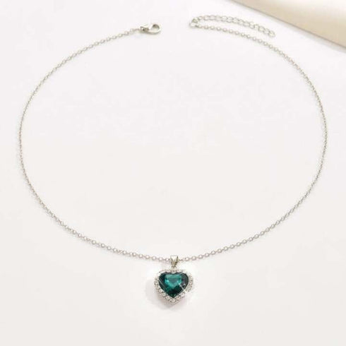 Hallmarked Silver Emerald Heart Pendant With Chain