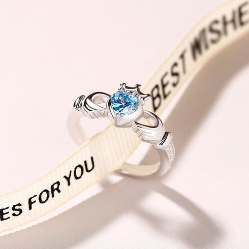 Zarkan Crown Blue Heart 925 Sterling Silver Ring