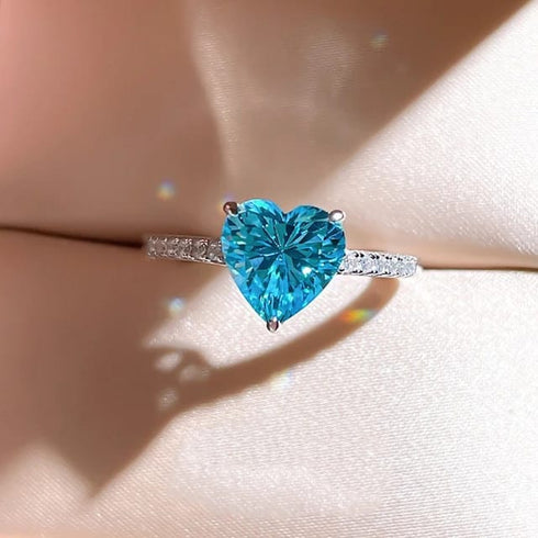 Hallmark Silver Premium Aqua Blue Heart Ring