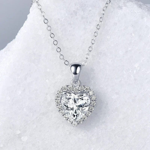 Zarkan 925 Silver Classic Heart Pendant With Link Chain