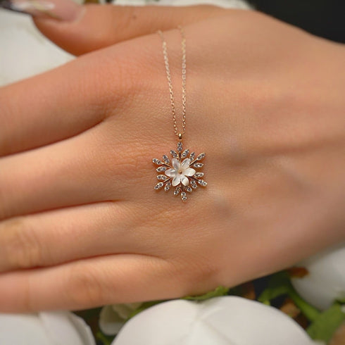 Hallmark Silver Snow Flower Rose Gold Pendant