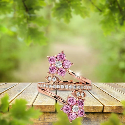 Hallmark Silver Rose Gold Flower Love Ring