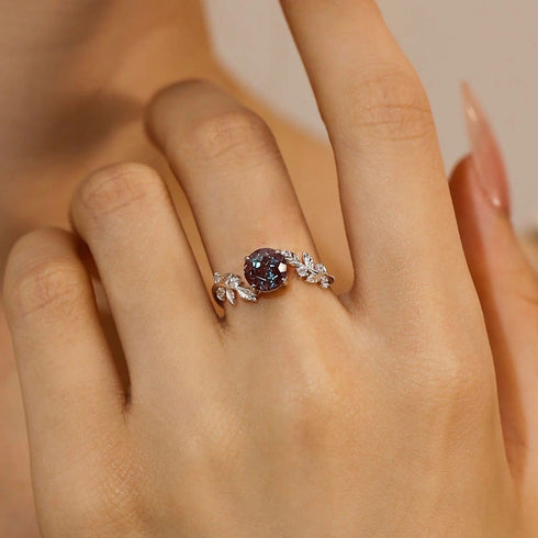Hallmark Silver Between the Leaf Alexandrite Ring