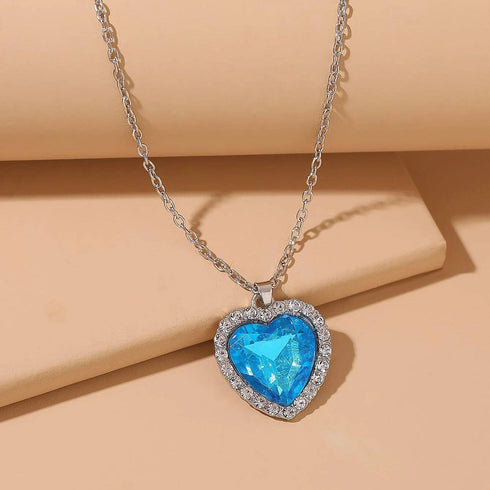 Hallmarked Silver Blue Heart Pendant With Chain