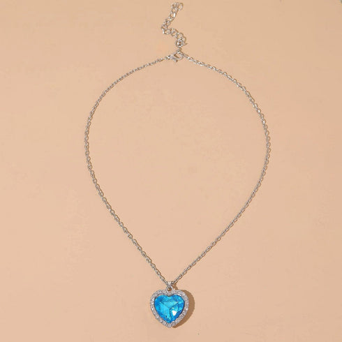 Hallmarked Silver Blue Heart Pendant With Chain
