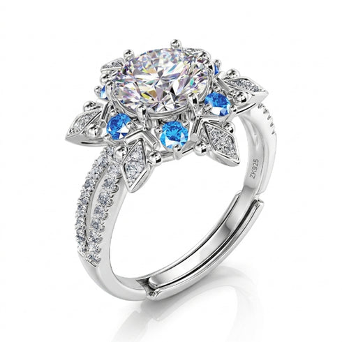 Hallmark Silver Premium White & Blue American Diamond Ring