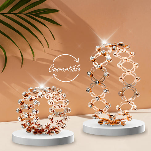 Zarkan Rose Gold Studded Supple Convertible Bracelet & Ring (RING Kada)