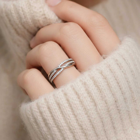 Zarkan 925 Hallmark Slash The Diamonds Pure Silver Adjustable Ring