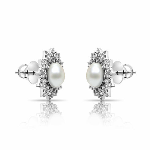 Floral Pearl AD Pure Silver Earrings