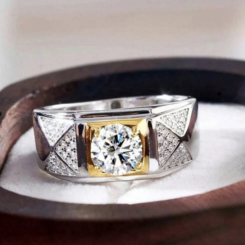 Hallmarked Two Tone Silver Ring With American Diamond For Men
