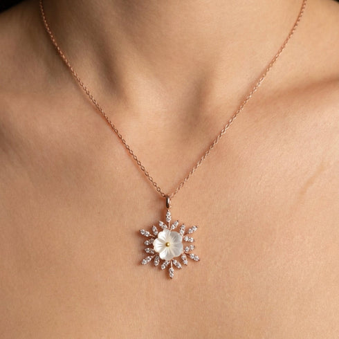 Hallmark Silver Snow Flower Rose Gold Pendant
