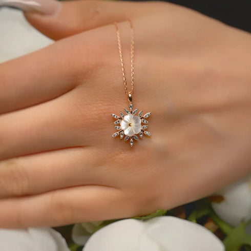 Hallmark Silver Snow Flower Rose Gold Pendant