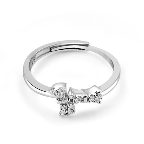 Zarkan Cute Little Diamond Bow Silver Ring