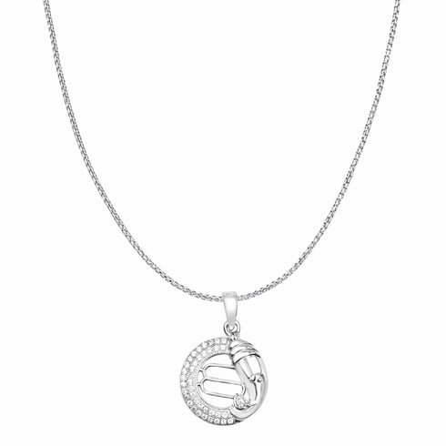 Zarkan Silver Zircon Stone Mangalmurti Pendant With Chain
