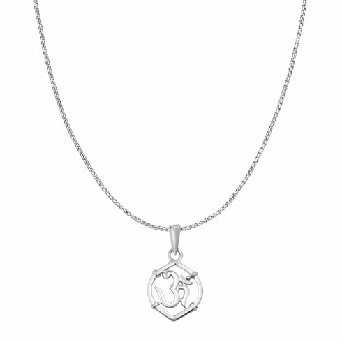 Hallmark Silver Minimal OM Pendant With Box Chain