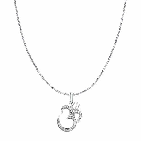 Zarkan 925 Silver OM Trishul Pendant With Chain