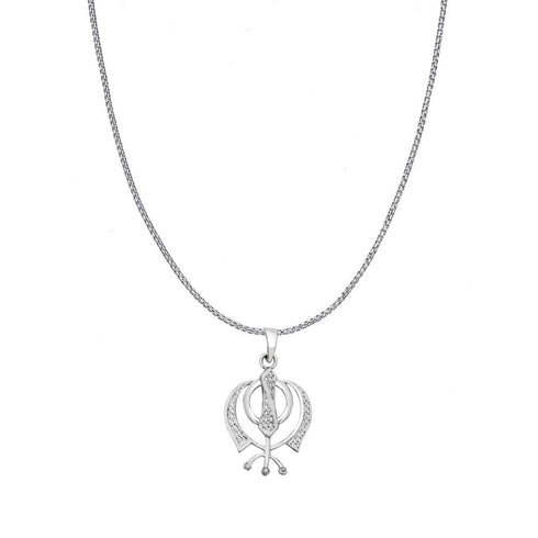 Zarkan 925 Silver Sikh Khanda Pendant With Chain