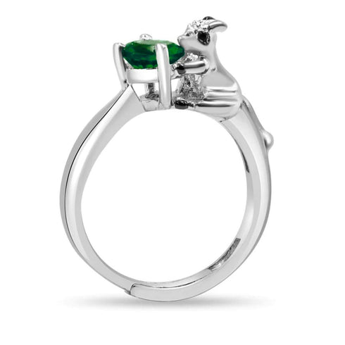 Australian Kangaroo Dark Green 925 Silver Ring With Blue AD