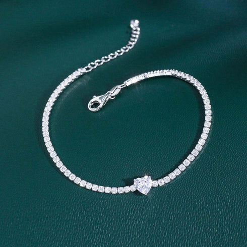 Hallmark Silver Heart Shape White Tennis Bracelet