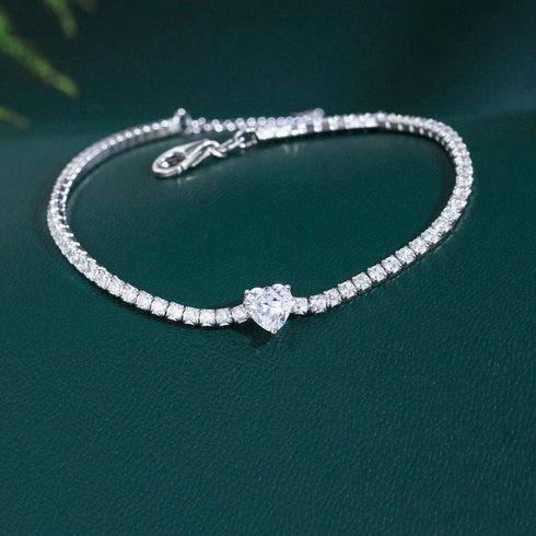 Hallmark Silver Heart Shape White Tennis Bracelet