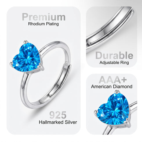 Zarkan 925 Sterling Silver Blue Heart Ring