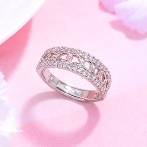 Zarkan 925 Silver Infinity Heart American Diamond Ring