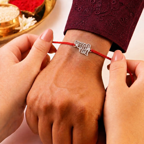 Zarkan Swag Wala Bhai Pure Silver Rakhi With Roli Chawal