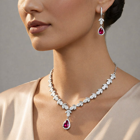 Hallmark Silver The Focused Red Necklace Set