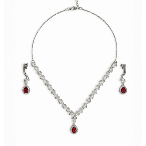 Hallmark Silver The Focused Red Necklace Set