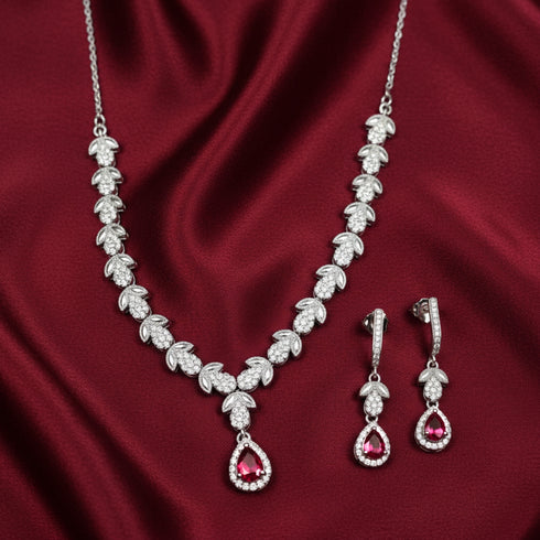 Hallmark Silver The Focused Red Necklace Set
