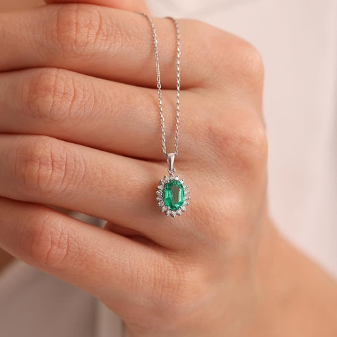 Hallmark Silver Green Oval Shape Pendant Inspired By Saiyaara