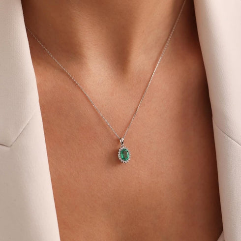 Hallmark Silver Green Oval Shape Pendant Inspired By Saiyaara