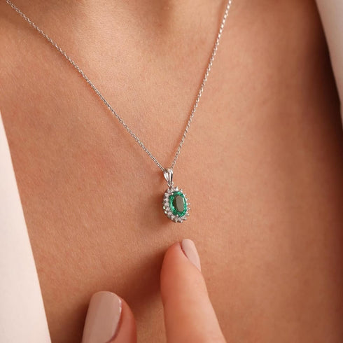 Hallmark Silver Green Oval Shape Pendant Inspired By Saiyaara