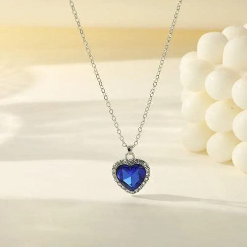 Hallmarked Silver Sapphire Heart Pendant With Link Chain