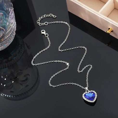 Hallmarked Silver Sapphire Heart Pendant With Link Chain