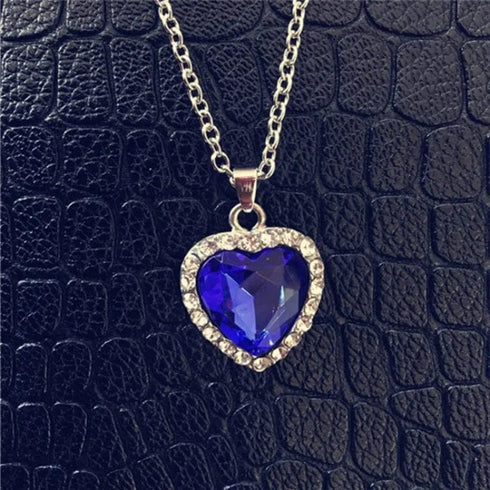 Hallmarked Silver Sapphire Heart Pendant With Link Chain