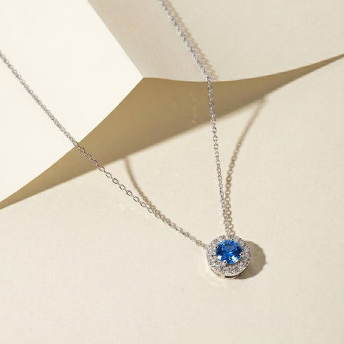 Hallmark Silver Minimal Blue Zircon Pendant