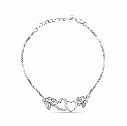 Zarkan 925 Silver Double Heart Butterfly Bracelet