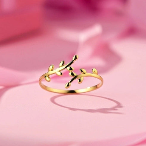 Hallmark Silver Elegant Olive Leaf Gold Plated Ring