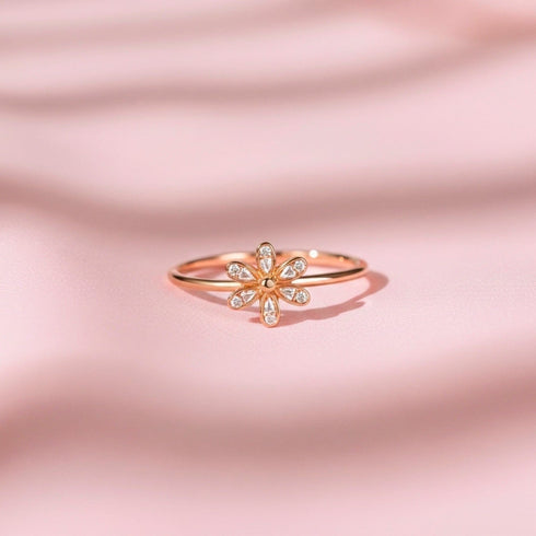 Hallmark Silver Minimal Flower Stone Gold Plated Ring