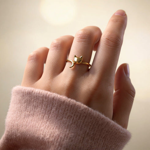 Hallmark Silver Cute Cat Minimal Gold Plated Ring