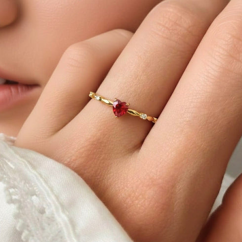 Hallmark Silver Red Heart Minimal Gold Plated Ring